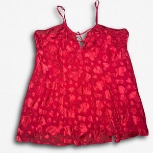 Red Heart Burnout Satin Chemise Slip Lingerie Lace Up V-Neck Plus Size 3X